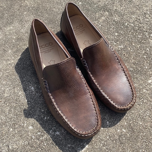 Ecco Moc 2.0 Coffee Leather Slip On Loafers